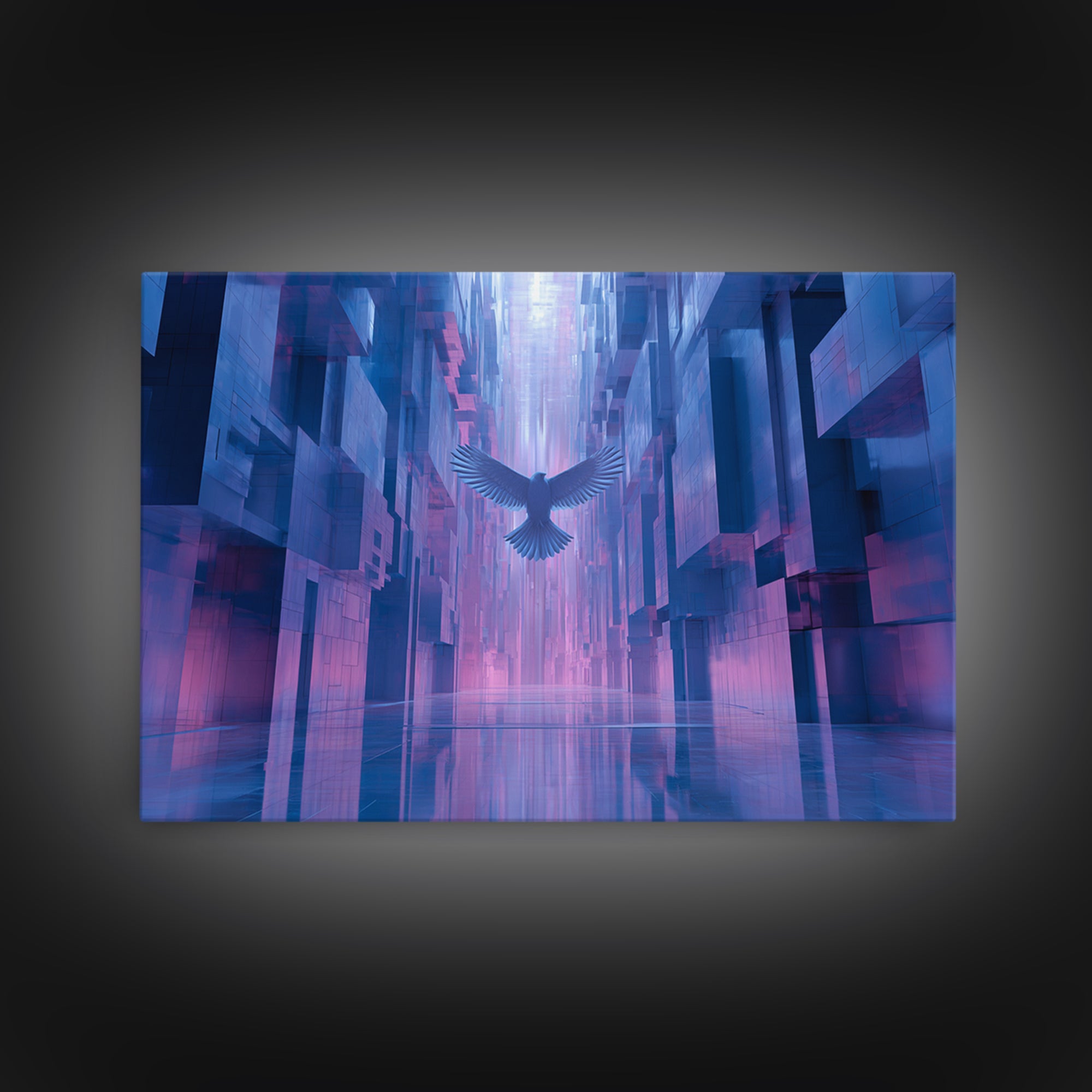 Futurist Bird Made of Panels and Light Framed Canvas Print, Futuristic Art, Steampunk Decor, Living Room Decor, Future, FUT-3x2-2