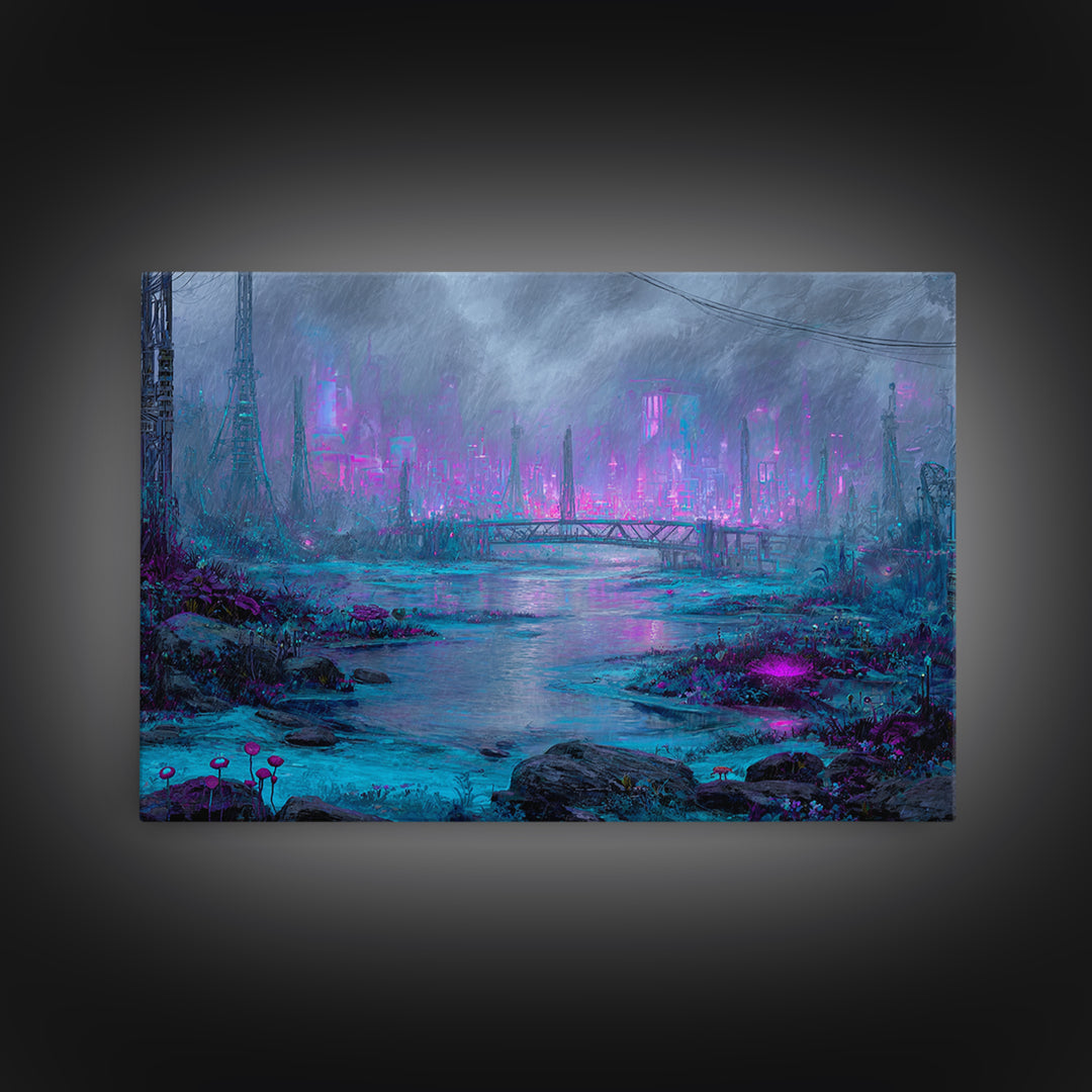 Bioluminescent Garden in a Future Habitat Canvas Print, Futuristic Art, Digital Art, Living Room Decor, Oil Painting, Future, FUT-3x2-32