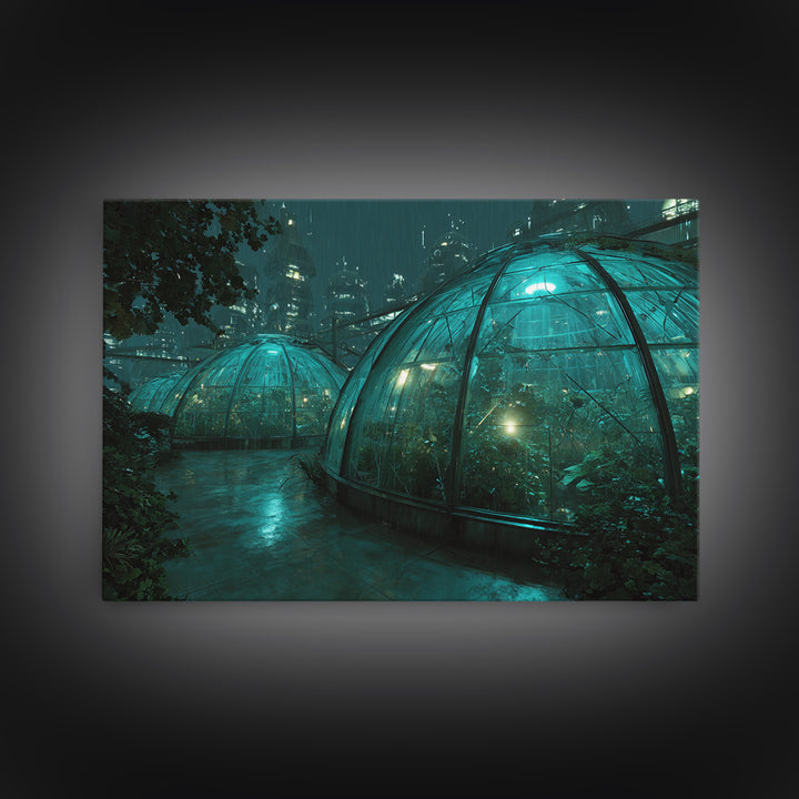 Futuristic Botanical Greenhouse Framed Canvas Print, Futuristic Art, Neutral Decor, Living Room Decor, Fine Art, Future, FUT-3x2-70