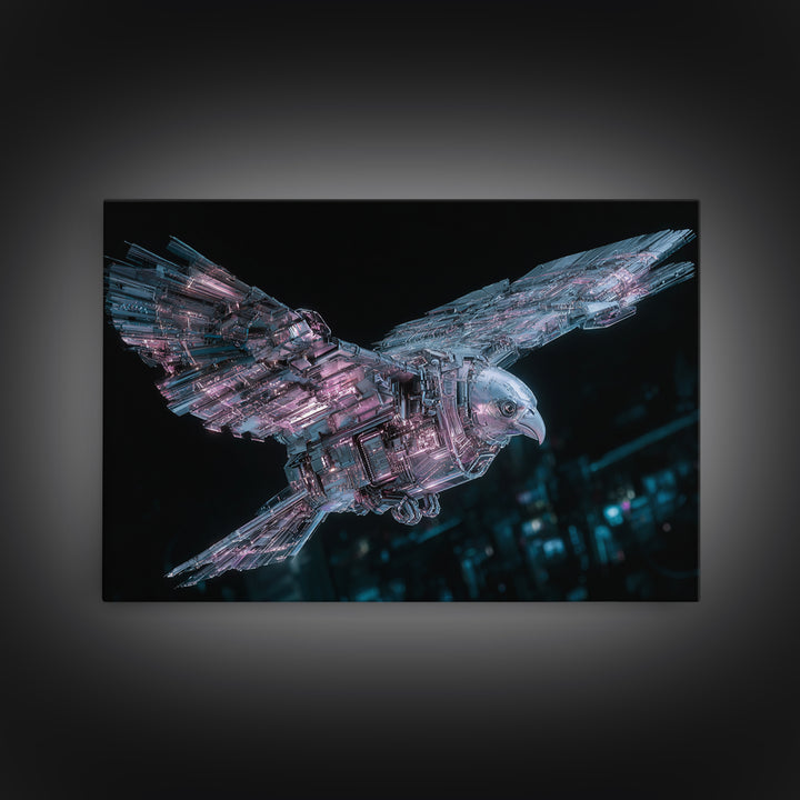 Futurist Bird Made of Panels and Light Framed Canvas Print, Futuristic Art, Modern Decor, Living Room Decor, Oil Painting, FUT-3x2-74