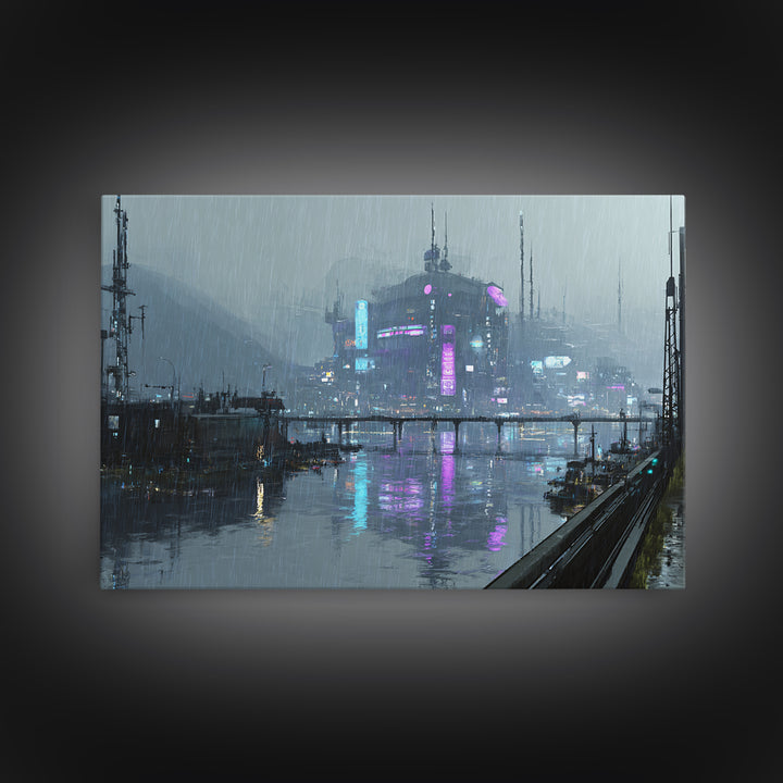 White and Blue Utopian Megastructure Canvas Print, Futuristic Art, Unique Home Decor, Living Room Decor, Fine Art, Future, FUT-3x2-88