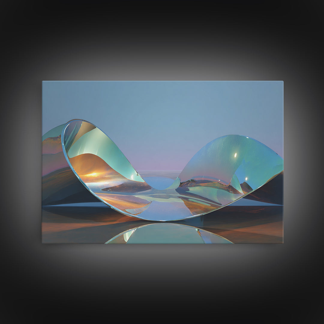 Chrome Abstract Sculpture Framed Canvas Print, Futuristic Art, Statement Artwork, Living Room Decor, Abstract Art, Future, FUT-3x2-95