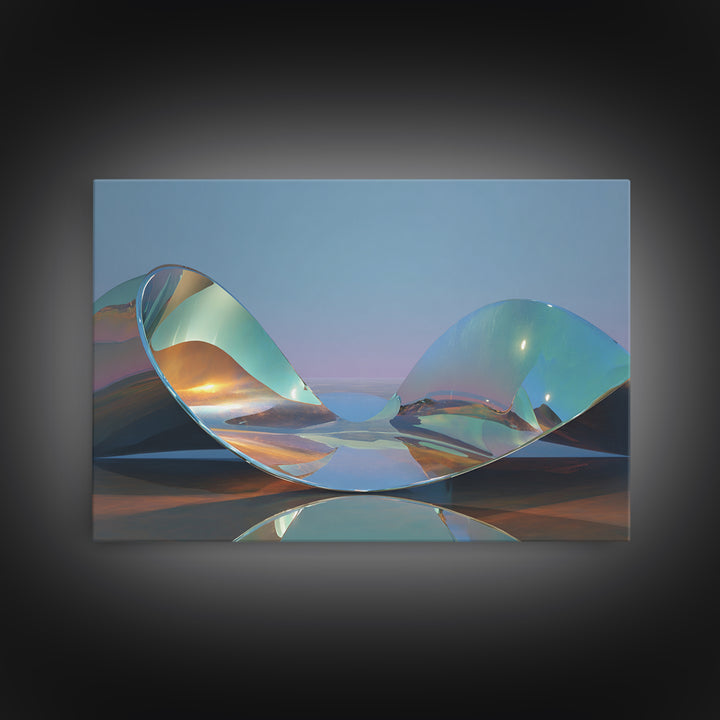 Chrome Abstract Sculpture Framed Canvas Print, Futuristic Art, Statement Artwork, Living Room Decor, Abstract Art, Future, FUT-3x2-95