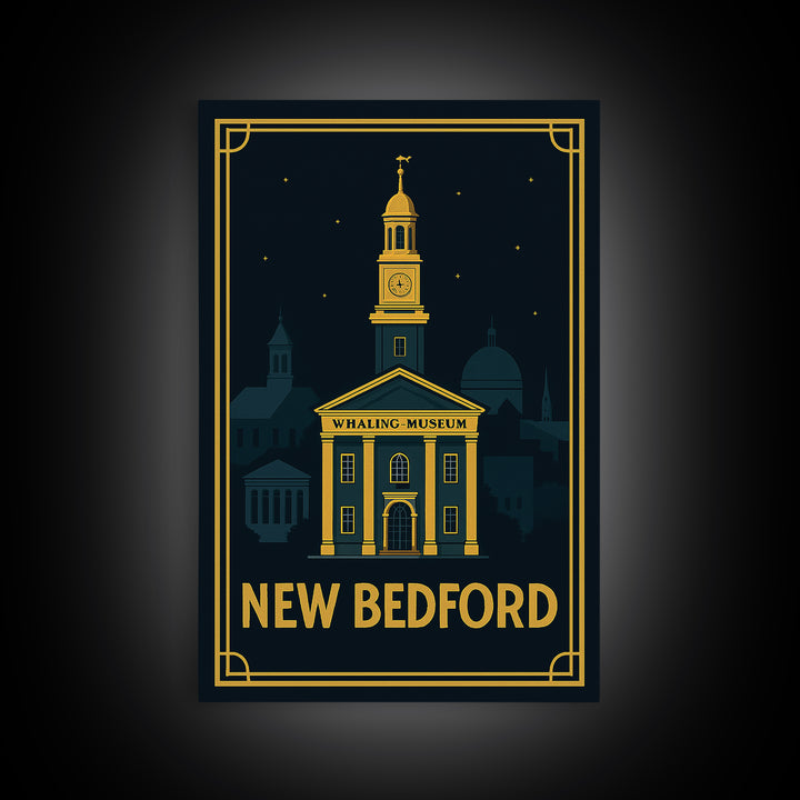 New Bedford Travel Poster, Framed Canvas Print, Luxury Art Deco Poster, New Bedford Poster Print, Travel Poster Art, City Travel Prints