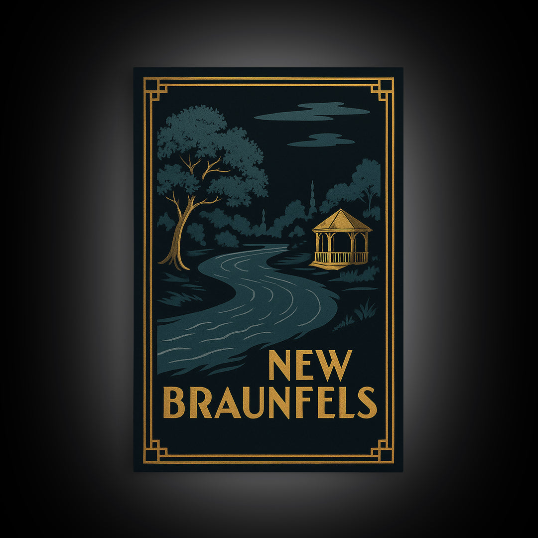 New Braunfels Texas Travel Poster, Canvas Print, Black Gold City Wall Art, New Braunfels Wall Art, Travel Wall Art, Living Room Wall Art