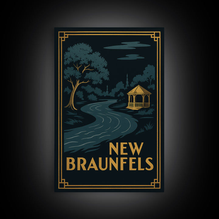 New Braunfels Texas Travel Poster, Canvas Print, Black Gold City Wall Art, New Braunfels Wall Art, Travel Wall Art, Living Room Wall Art