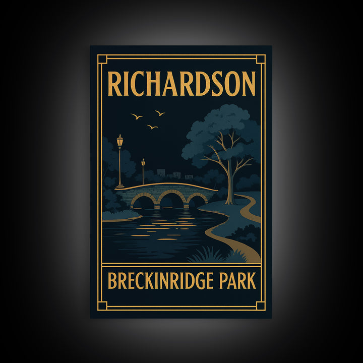 Richardson Texas Travel Poster, Framed Canvas Print, Black Gold City Wall Art, Richardson City Art, Fine Art Print, Vintage Travel Print