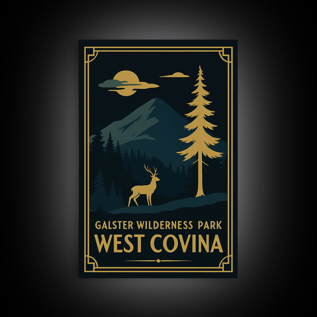 West Covina California Travel Poster, Canvas Print, Gold Art Deco Wall Art, West Covina Poster Print, Vintage City Art, Mid Century Wall Art