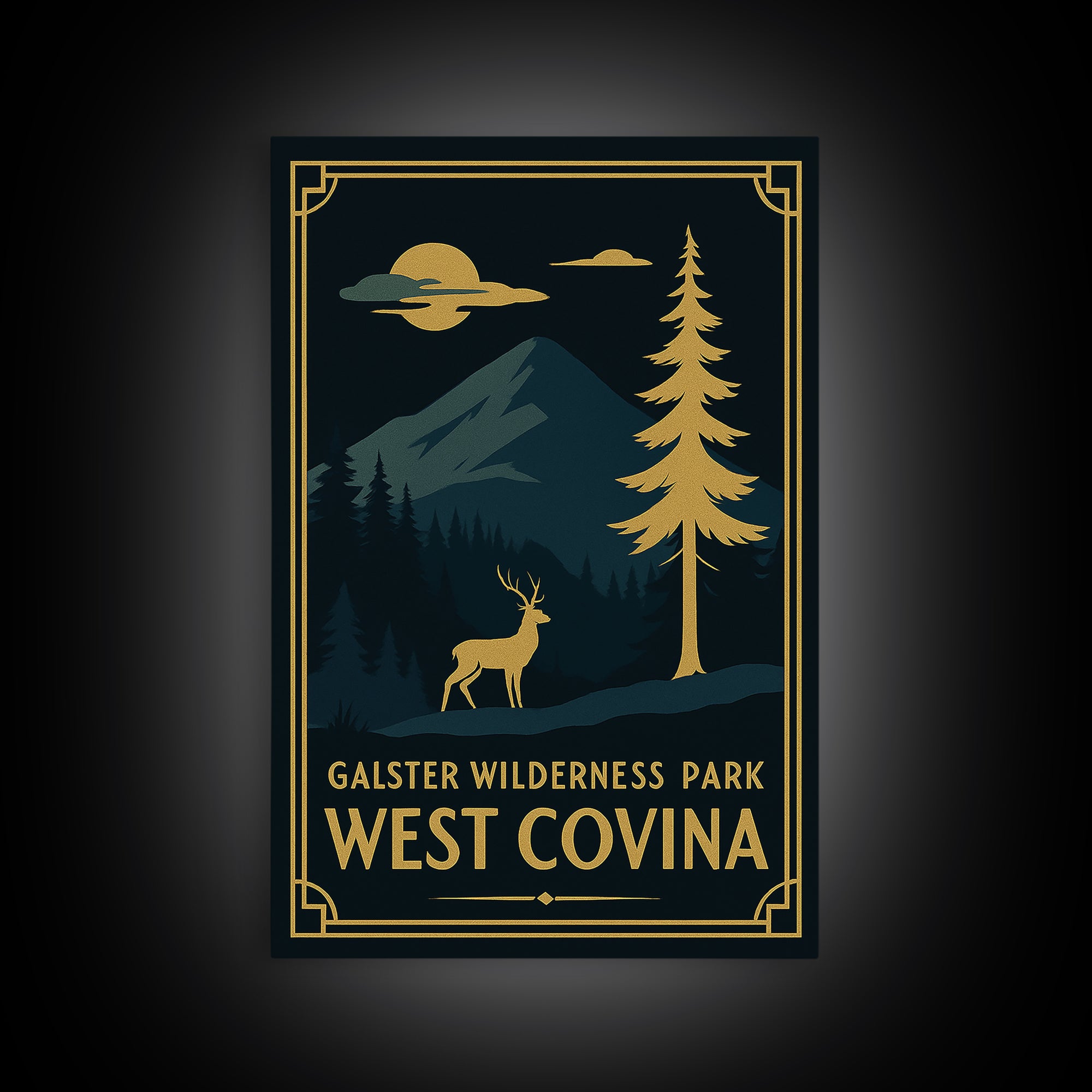 West Covina California Travel Poster, Canvas Print, Gold Art Deco Wall Art, West Covina Poster Print, Vintage City Art, Mid Century Wall Art