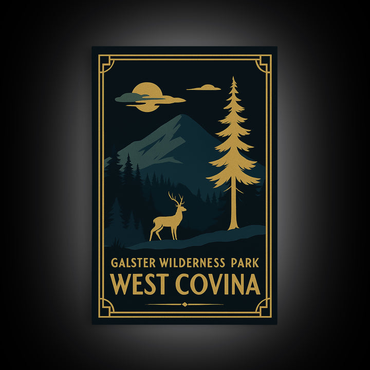 West Covina California Travel Poster, Canvas Print, Gold Art Deco Wall Art, West Covina Poster Print, Vintage City Art, Mid Century Wall Art