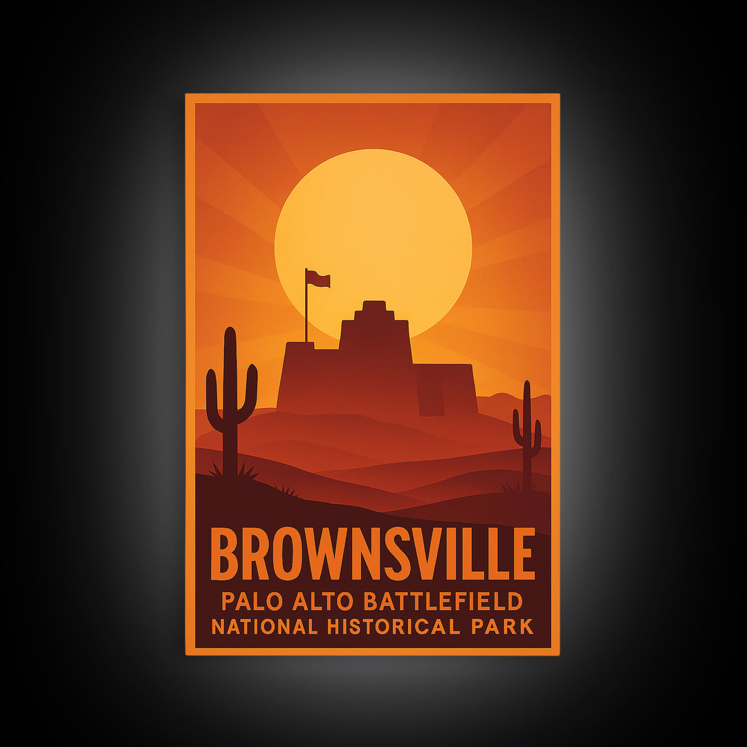Brownsville Travel Poster, Framed Canvas Print, Golden Travel Poster Art, Brownsville City Art, Travel Poster Art, Mid Century Wall Art