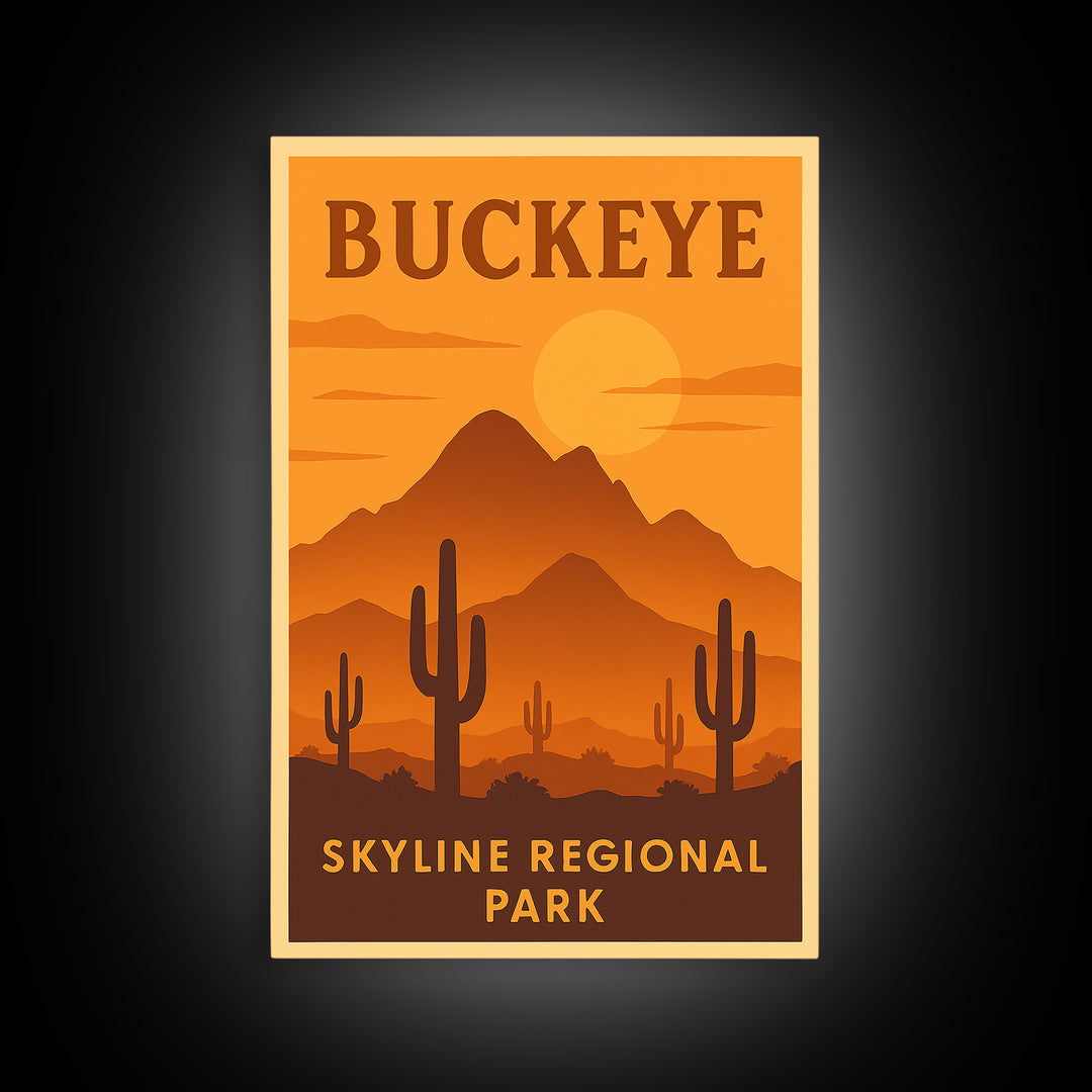 Buckeye Arizona Travel Poster, Framed Canvas Print, Gold Art Deco Poster Art, Buckeye Poster Print, Travel Poster Set, Wanderlust Decor