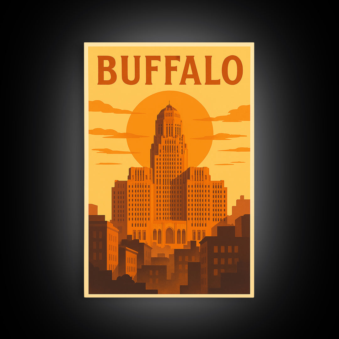 Buffalo New York Travel Poster, Canvas Print, Golden Travel Poster Art, Buffalo Art Print, Wanderlust Decor, Modern Wall Decor, Wall Art