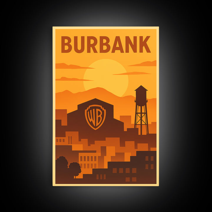 Burbank California Travel Poster, Canvas Print, Gold Art Deco Poster Art, Burbank Wall Art, Skyline Art, Poster Art, Gift For Travelers