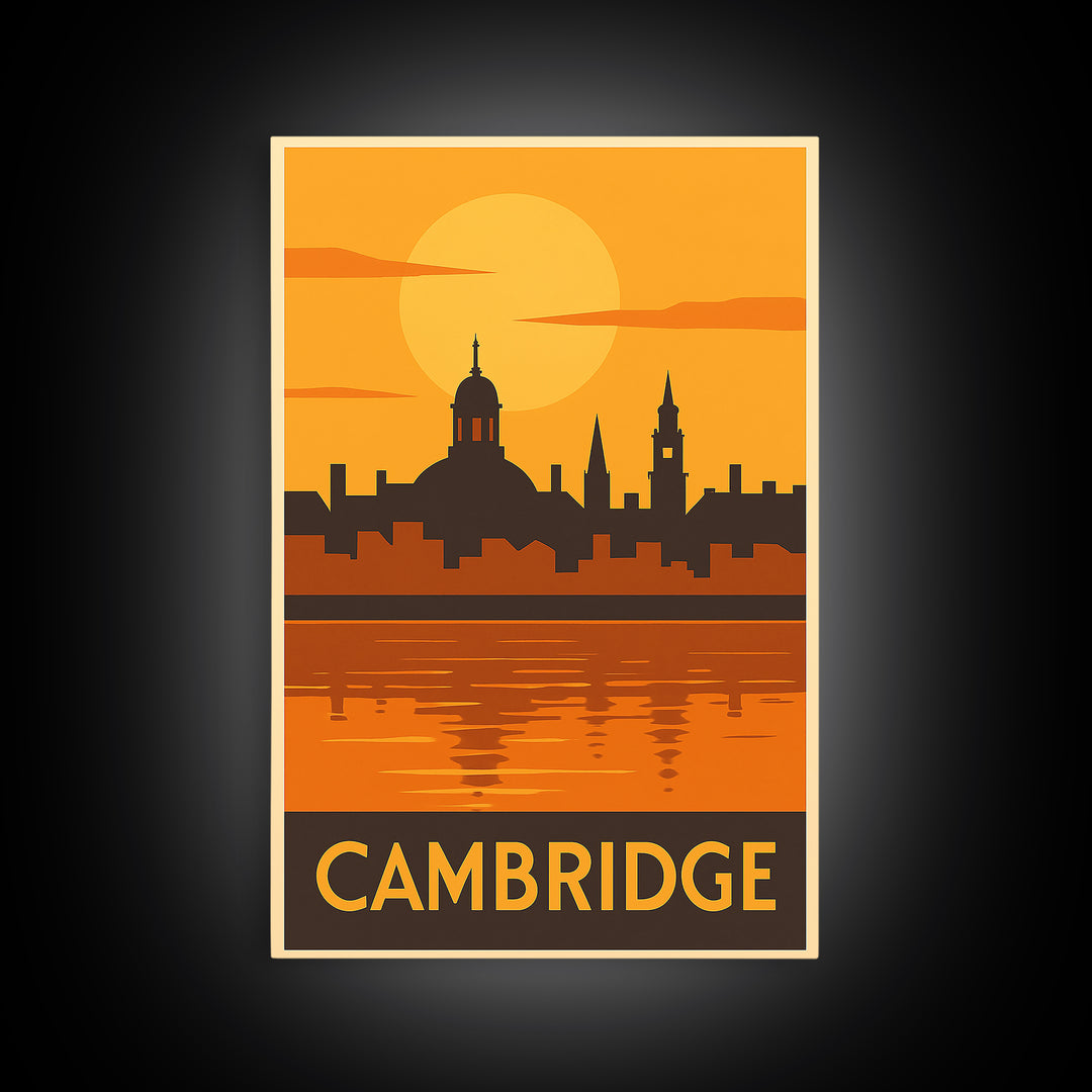 Cambridge Travel Poster, Canvas Print, Gold Art Deco Poster Art, Cambridge Art Print, Fine Art Print, Home Office Decor, Travel Wall Art