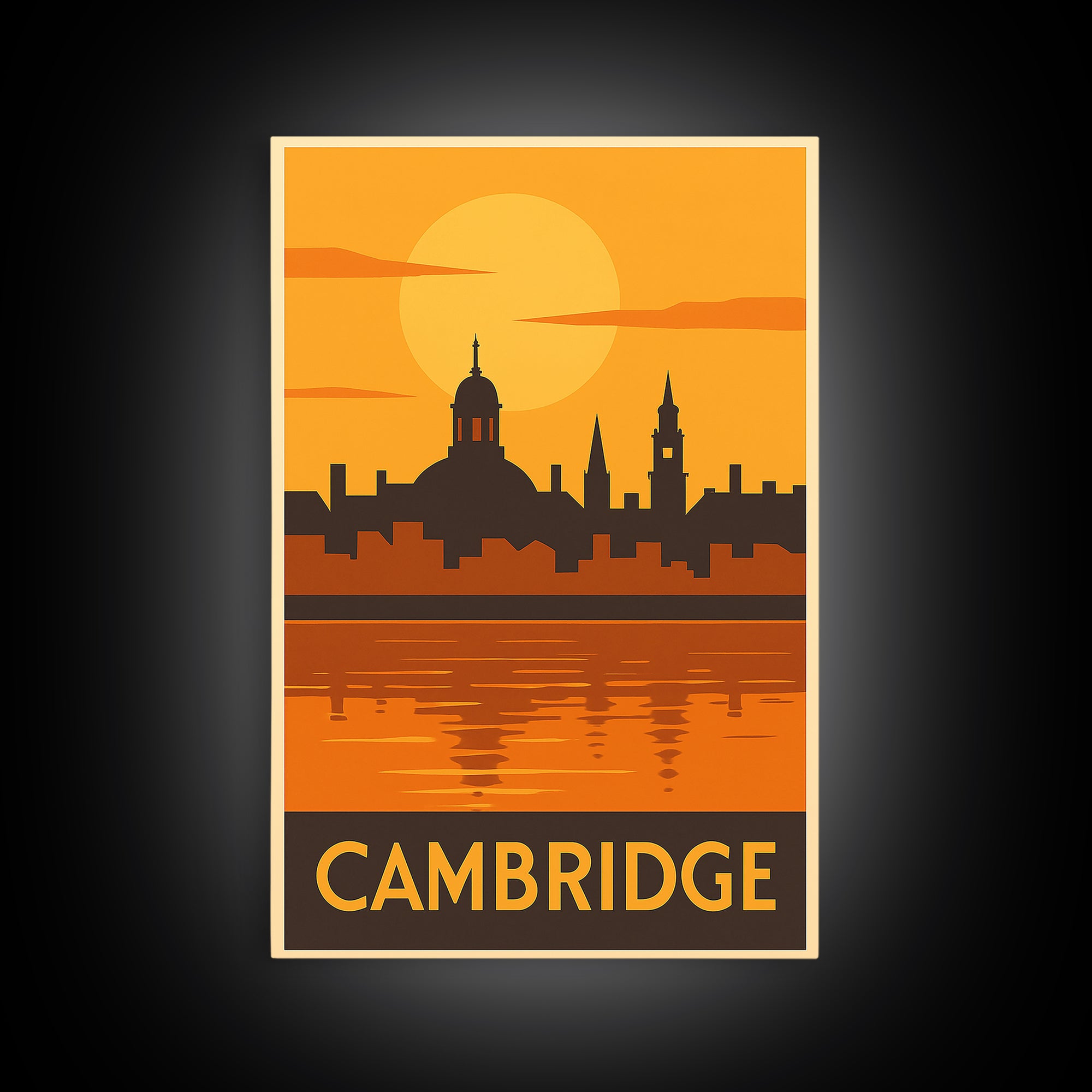 Cambridge Travel Poster, Canvas Print, Gold Art Deco Poster Art, Cambridge Art Print, Fine Art Print, Home Office Decor, Travel Wall Art