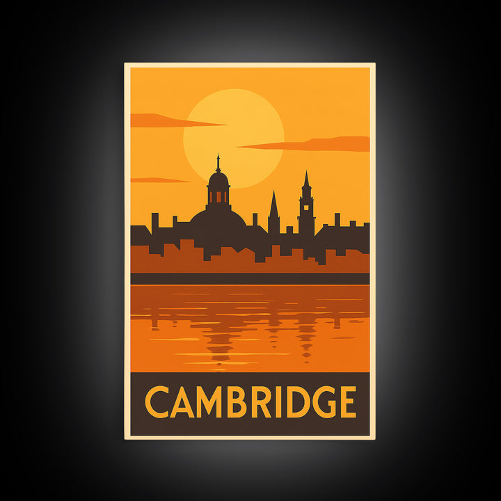 Cambridge Travel Poster, Canvas Print, Gold Art Deco Poster Art, Cambridge Art Print, Fine Art Print, Home Office Decor, Travel Wall Art