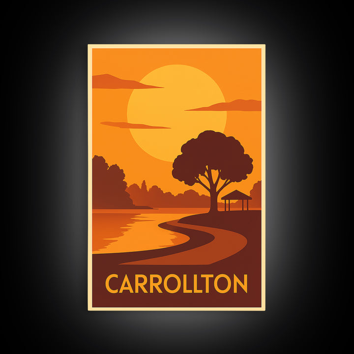 Carrollton Travel Poster, Canvas Print, Gold Art Deco Poster Art, Carrollton Art Print, Wanderlust Decor, Watercolor Downtown Skyline