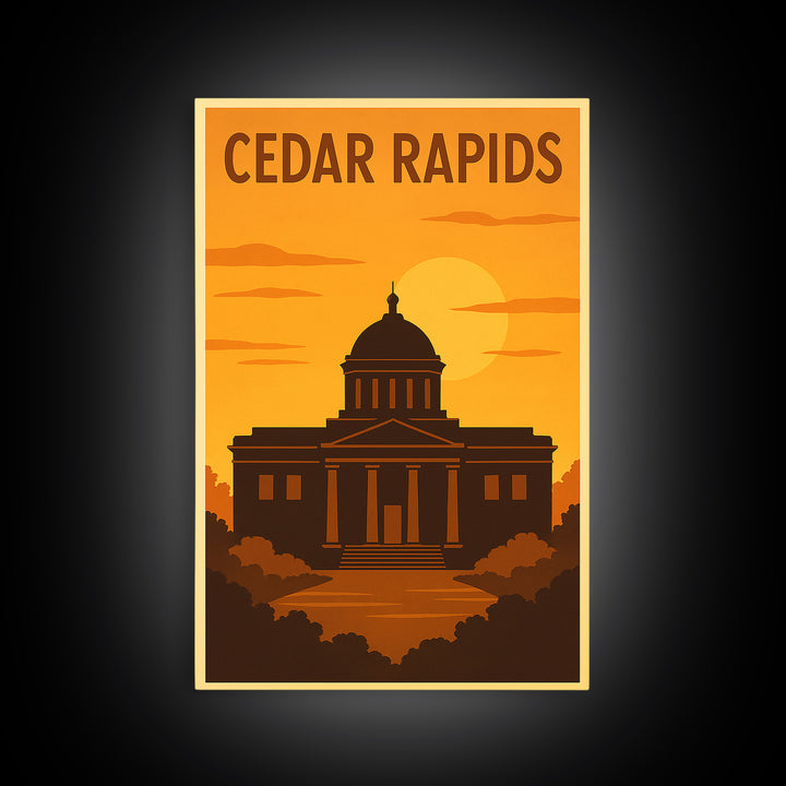 Cedar Rapids Iowa Travel Poster, Canvas Print, Golden Travel Poster Art, Cedar Rapids City Art, Vintage Travel Print, Travel Poster Art