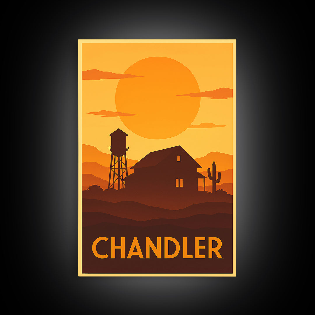Chandler Travel Poster, Framed Canvas Print, Gold Art Deco Poster Art, Chandler Travel Art, Travel Art Print, Vintage Travel Art