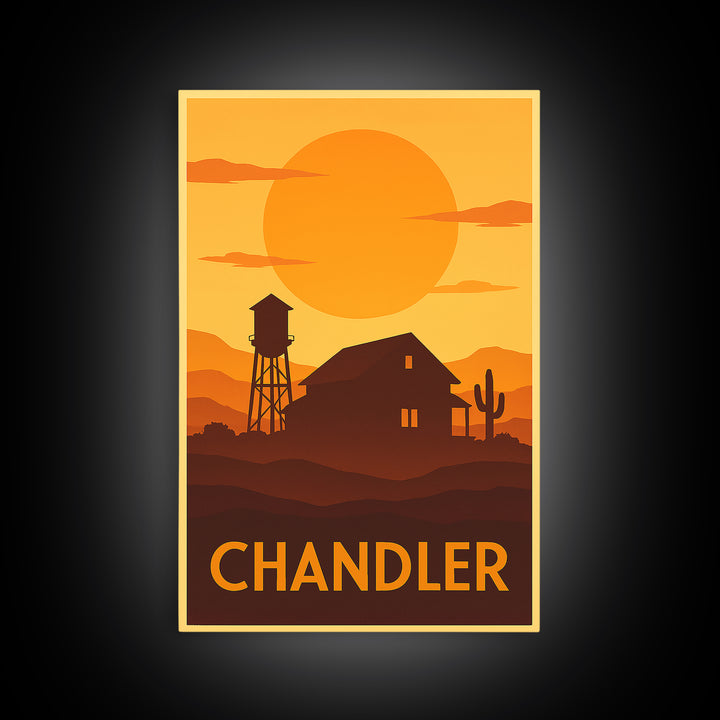 Chandler Travel Poster, Framed Canvas Print, Gold Art Deco Poster Art, Chandler Travel Art, Travel Art Print, Vintage Travel Art
