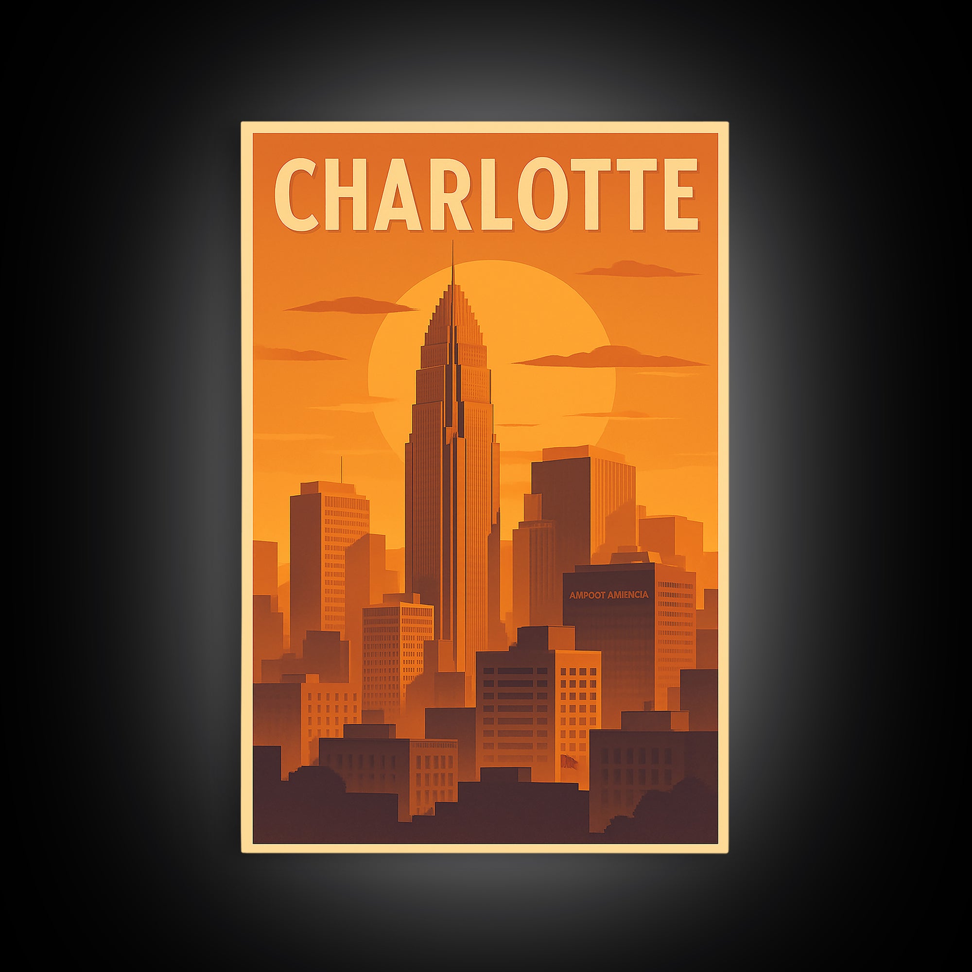 Charlotte North Carolina Travel Poster, Canvas Print, Gold Art Deco Poster Art, Charlotte Travel Art, Eclectic Wall Decor, Travel Wall Art