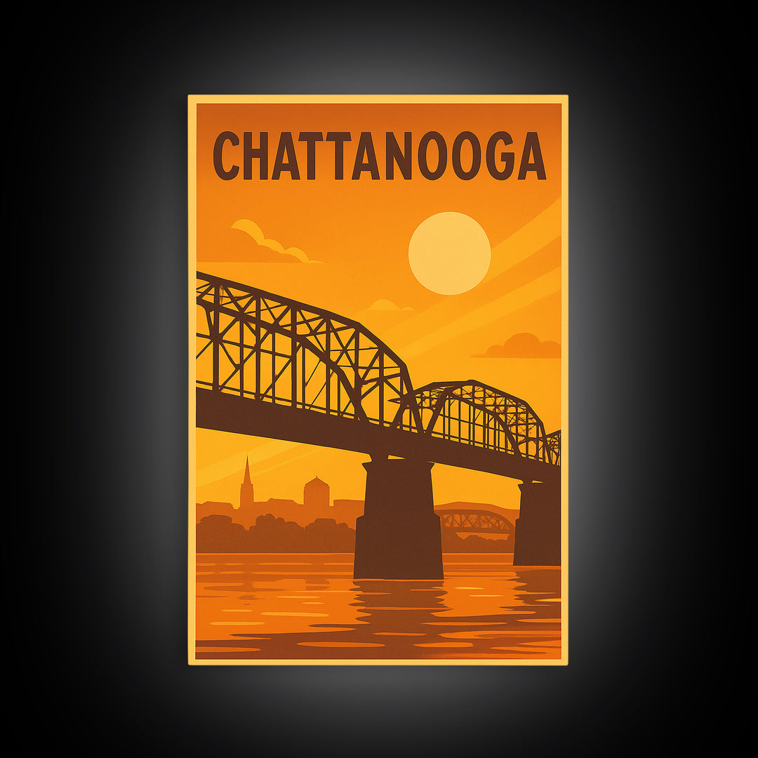 Chattanooga Tennessee Travel Poster, Canvas Print, Vintage Deco Wall Art, Chattanooga Art Print, Vintage City Poster, Skyline Art, Wall Art