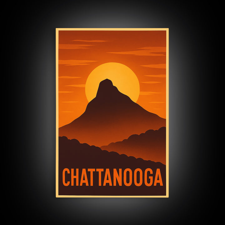 Chattanooga Travel Poster, Framed Canvas Print, Gold Art Deco Poster Art, Chattanooga Wall Art, Travel Art Print, Wanderlust Decor
