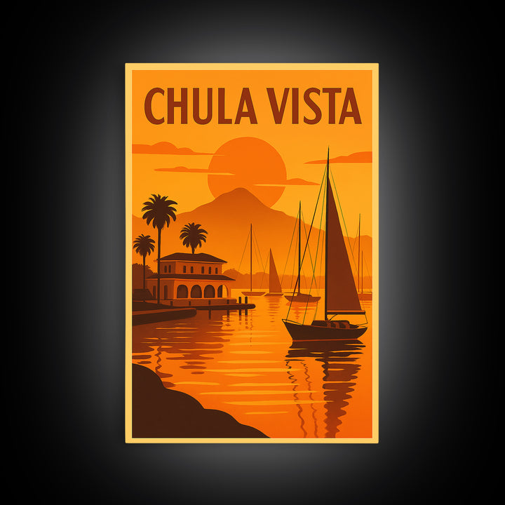 Chula Vista California Travel Poster, Canvas Print, Vintage Deco Wall Art, Chula Vista Art Print, Travel Poster Set, Travel Poster Art