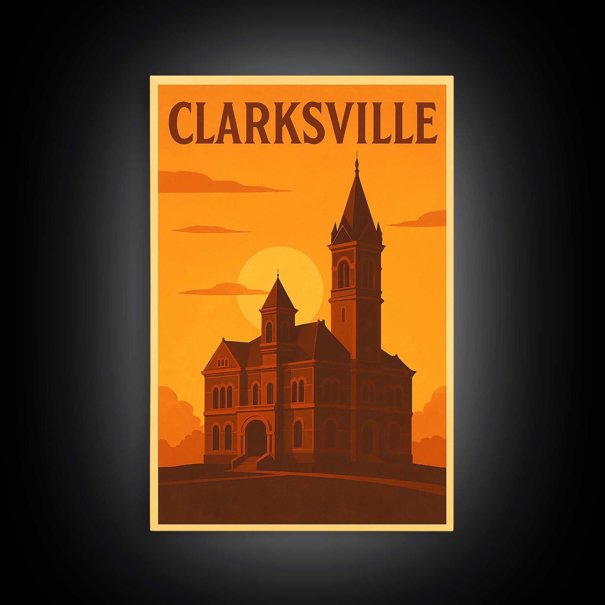 Clarksville Tennessee Travel Poster, Canvas Print, Golden Travel Poster Art, Clarksville Wall Art, Modern Wall Decor, Home Office Decor