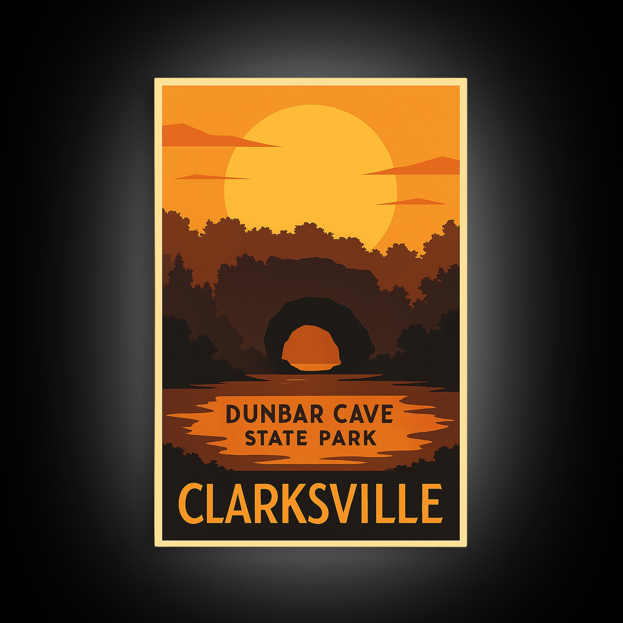 Clarksville Travel Poster, Canvas Print, Warm Sunset Silhouette Art, Clarksville Wall Art, Modern Wall Decor, City Illustration