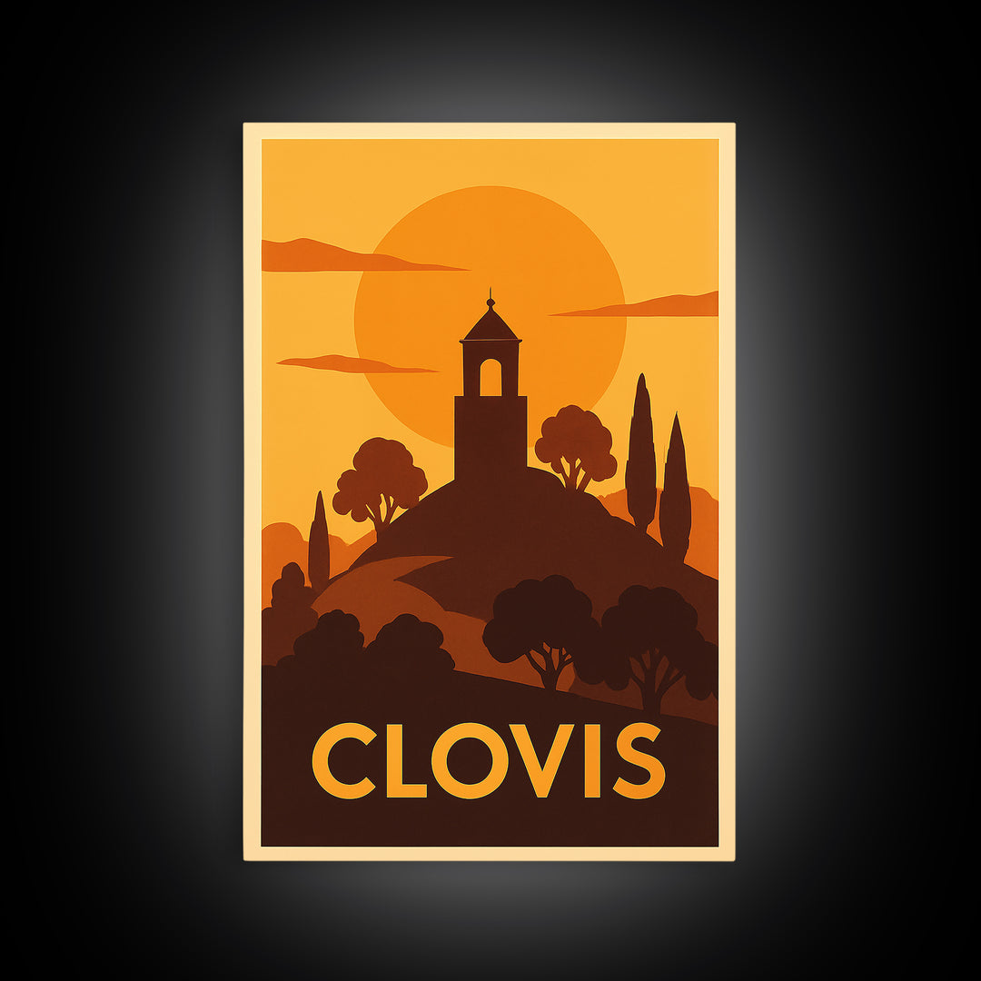 Clovis Travel Poster, Canvas Print, Gold Art Deco Poster Art, Clovis Poster Print, Living Room Wall Art, Travel Wall Decor, Poster Print