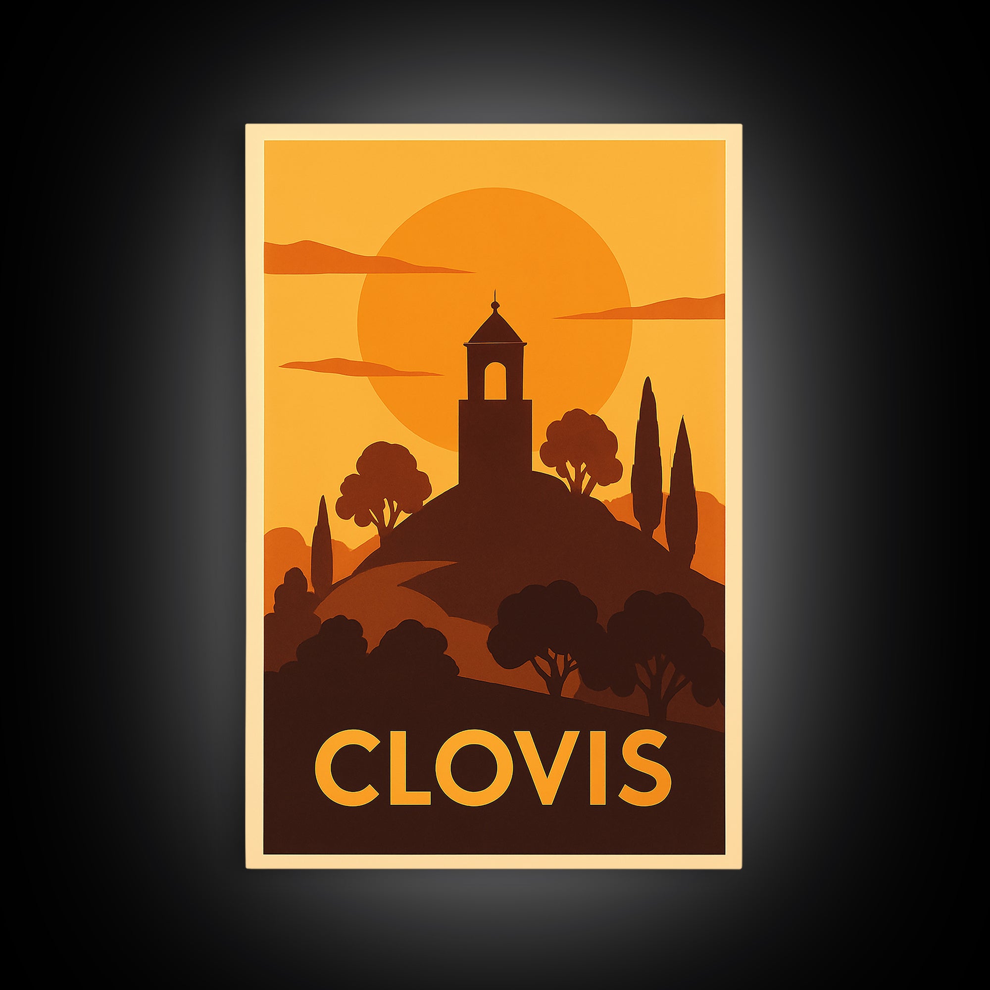 Clovis Travel Poster, Canvas Print, Gold Art Deco Poster Art, Clovis Poster Print, Living Room Wall Art, Travel Wall Decor, Poster Print