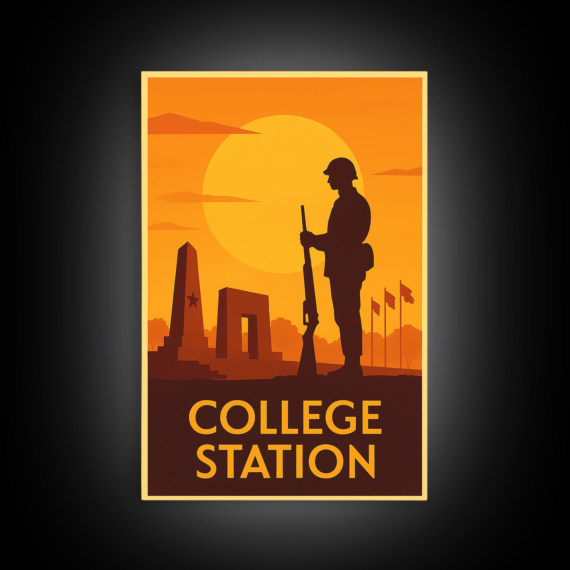 College Station Travel Poster, Canvas Print, Gold Art Deco Poster Art, College Station Poster Print, Living Room Wall Art, Travel Wall Art