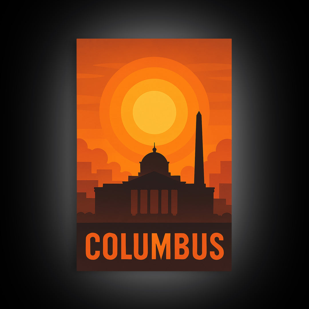 Columbus Travel Poster, Canvas Print, Golden Travel Poster Art, Columbus City Art, Living Room Wall Art, Vintage City Poster, Poster Art