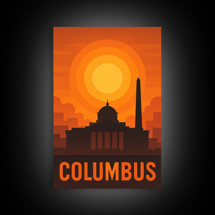 Columbus Travel Poster, Canvas Print, Golden Travel Poster Art, Columbus City Art, Living Room Wall Art, Vintage City Poster, Poster Art