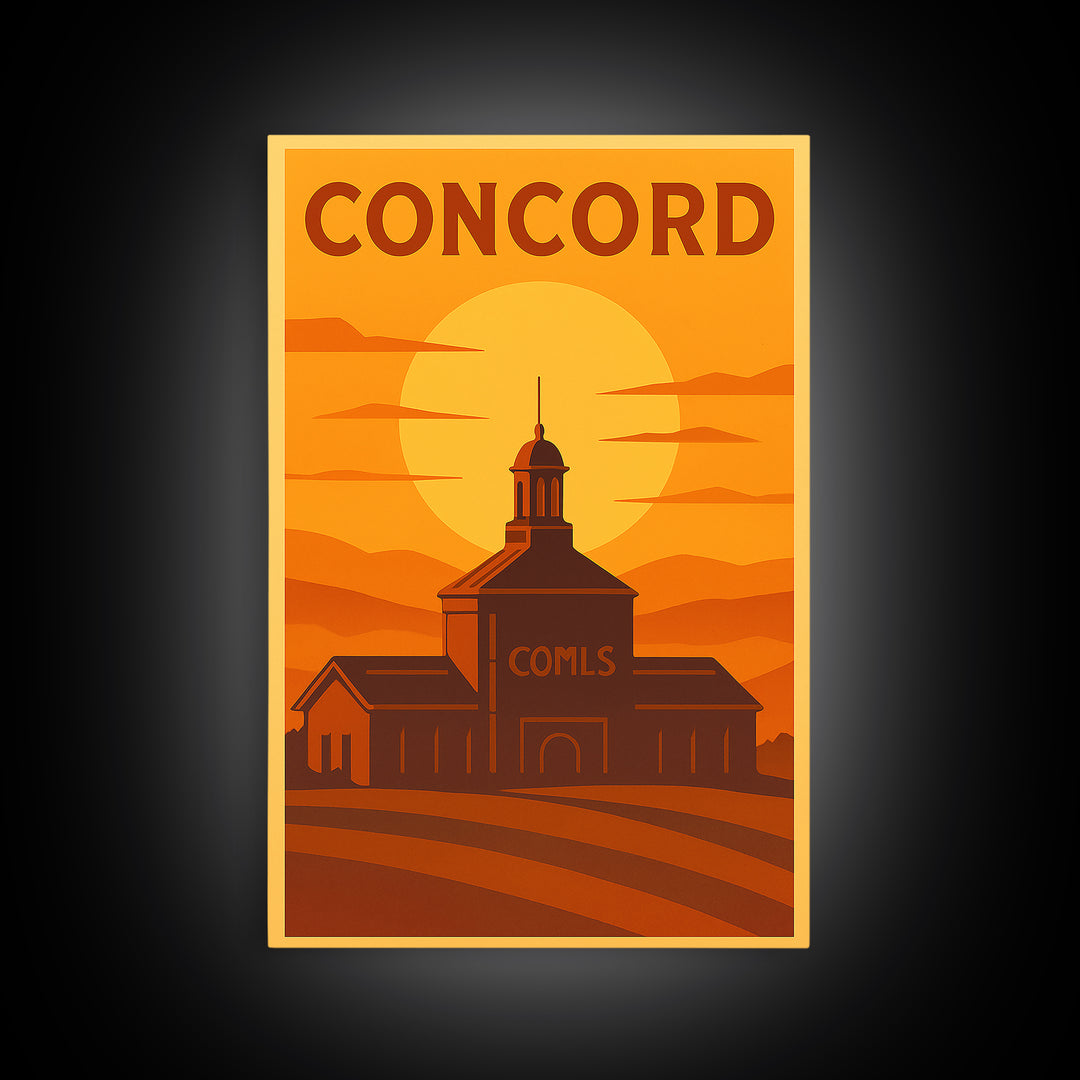 Concord California Travel Poster, Canvas Print, Warm Sunset Silhouette Art, Concord Poster Print, Travel Poster Art, City Illustration