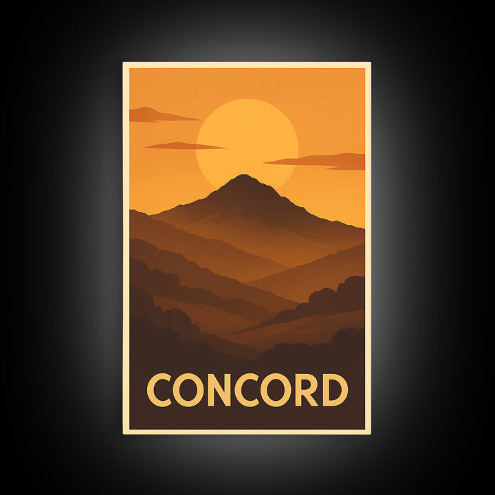 Concord Travel Poster, Canvas Print, Warm Sunset Silhouette Art, Concord Wall Art, Travel Poster Set, Mid Century Wall Art, Home Decor
