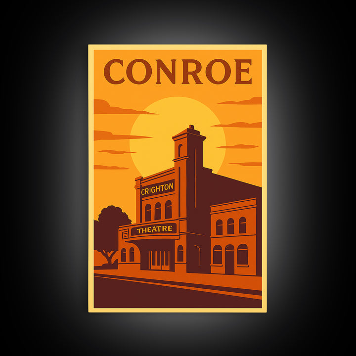 Conroe Texas Travel Poster, Canvas Print, Golden Poster Art, Conroe Art Print, Vintage Travel Print, Retro Travel Print, City Illustration