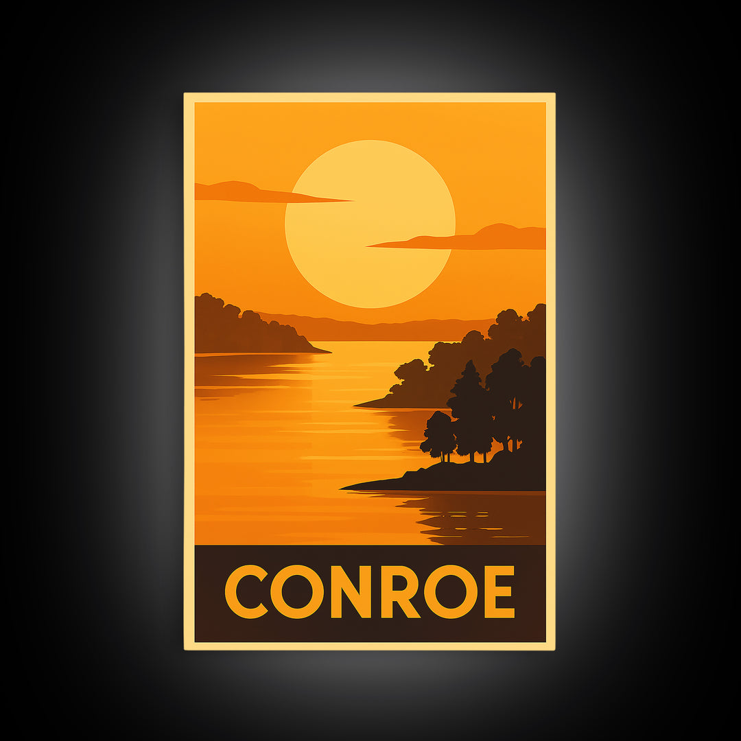 Conroe Travel Poster, Canvas Print, Golden Travel Poster Art, Conroe Poster Print, Living Room Wall Art, Home Office Decor, Wall Art