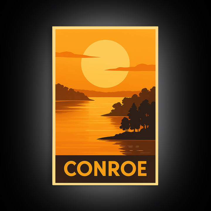 Conroe Travel Poster, Canvas Print, Golden Travel Poster Art, Conroe Poster Print, Living Room Wall Art, Home Office Decor, Wall Art