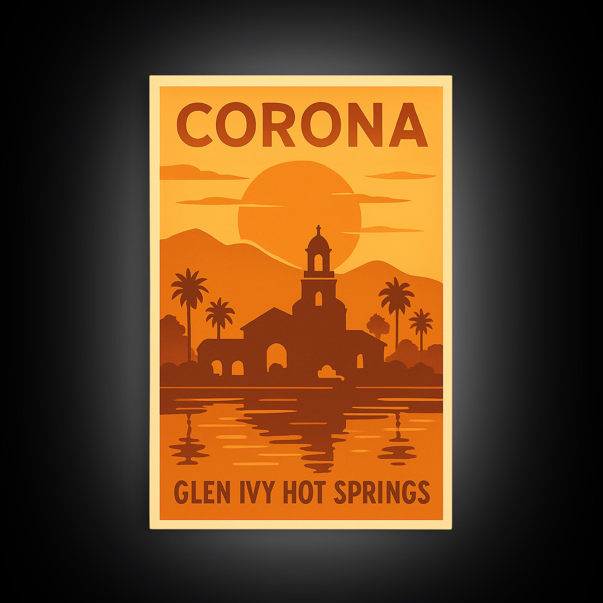 Corona California Travel Poster, Canvas Print, Gold Art Deco Poster Art, Corona City Art, Travel Art Print, Retro Travel Print, Wall Decor