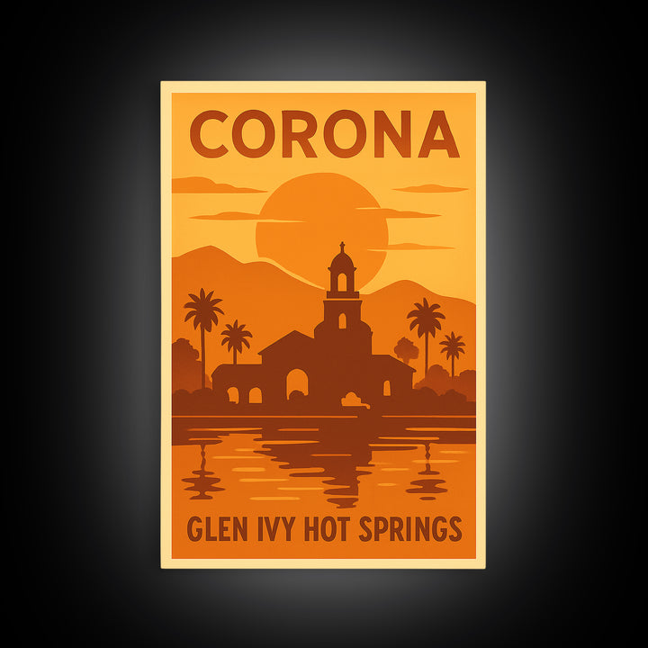 Corona California Travel Poster, Canvas Print, Gold Art Deco Poster Art, Corona City Art, Travel Art Print, Retro Travel Print, Wall Decor