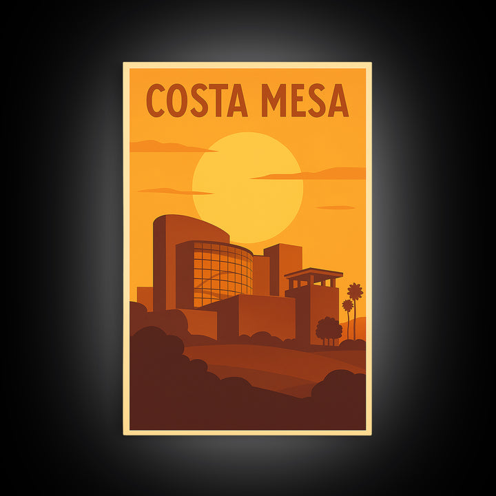 Costa Mesa California Travel Poster, Canvas Print, Warm Sunset Silhouette Art, Costa Mesa Wall Art, Travel Prints, Travel Art Print