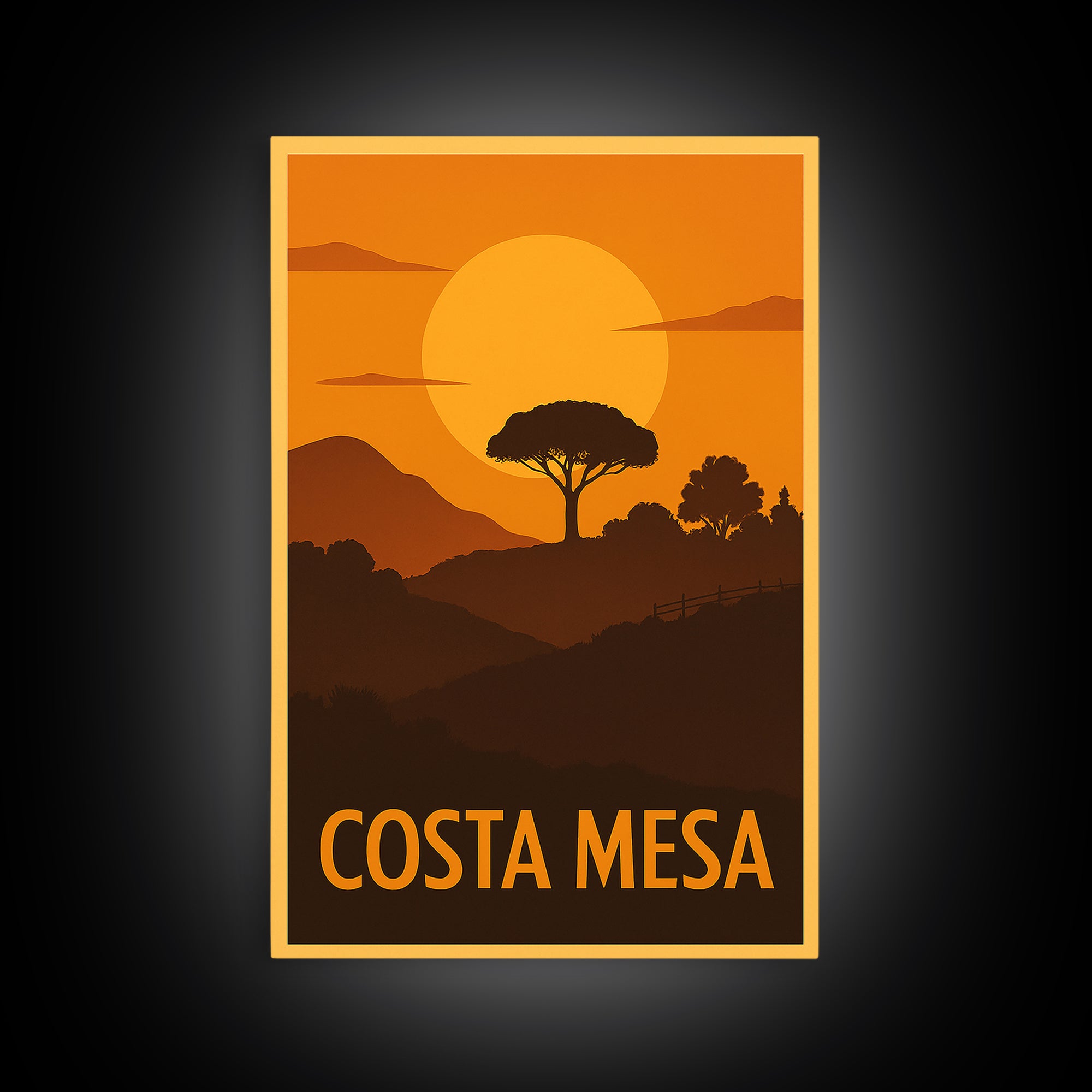 Costa Mesa Travel Poster, Canvas Print, Gold Art Deco Poster Art, Costa Mesa City Art, Gift For Travelers, Mid Century Wall Art