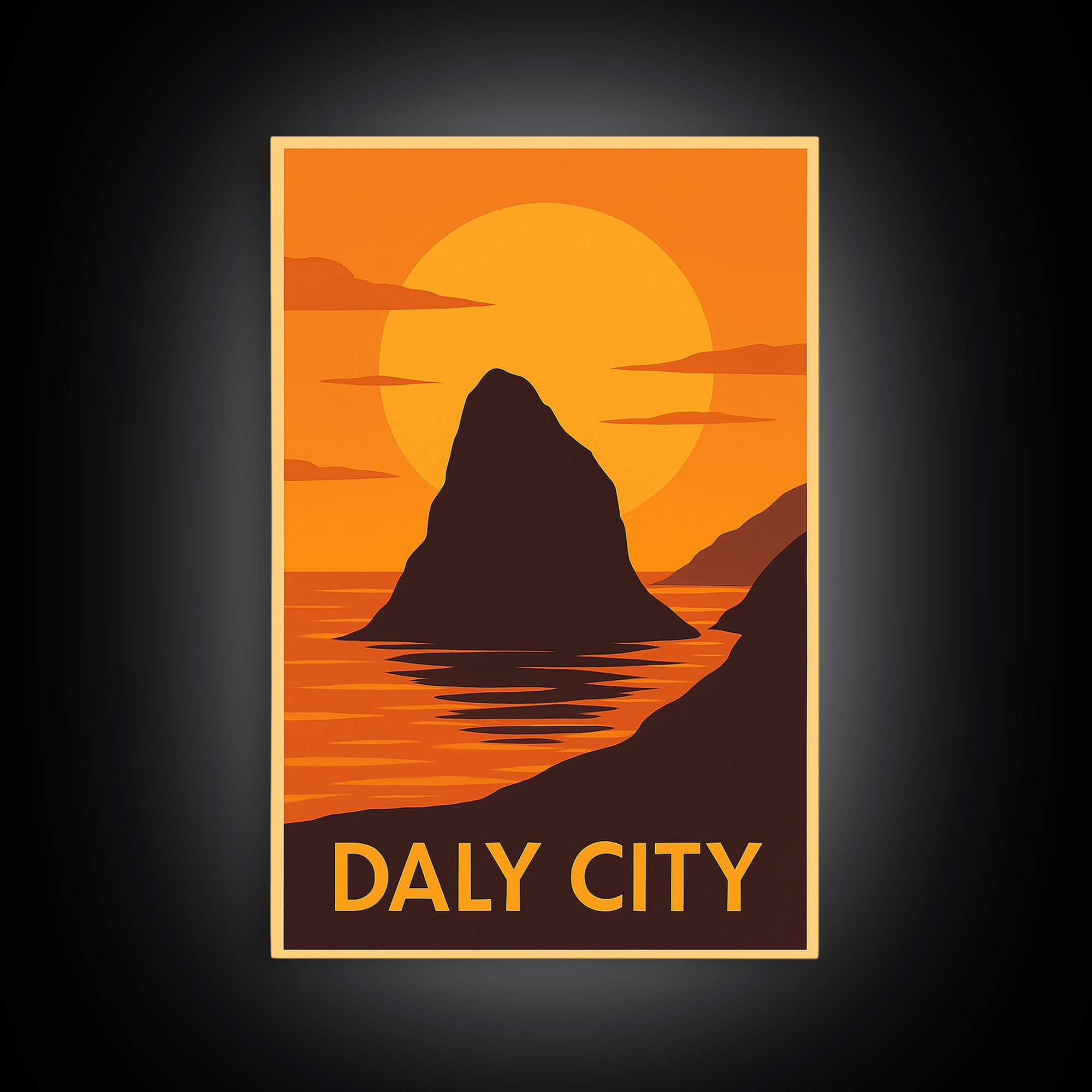 Daly City Travel Poster, Framed Canvas Print, Gold Art Deco Poster Art, Daly City Wall Art, Gift For Travelers, Fine Art Print