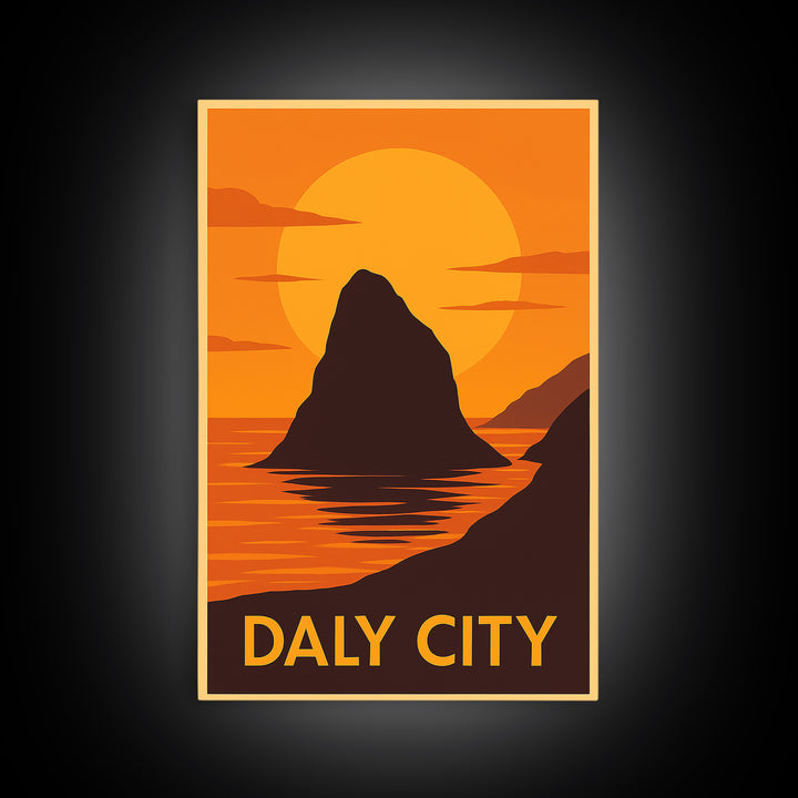 Daly City Travel Poster, Framed Canvas Print, Gold Art Deco Poster Art, Daly City Wall Art, Gift For Travelers, Fine Art Print