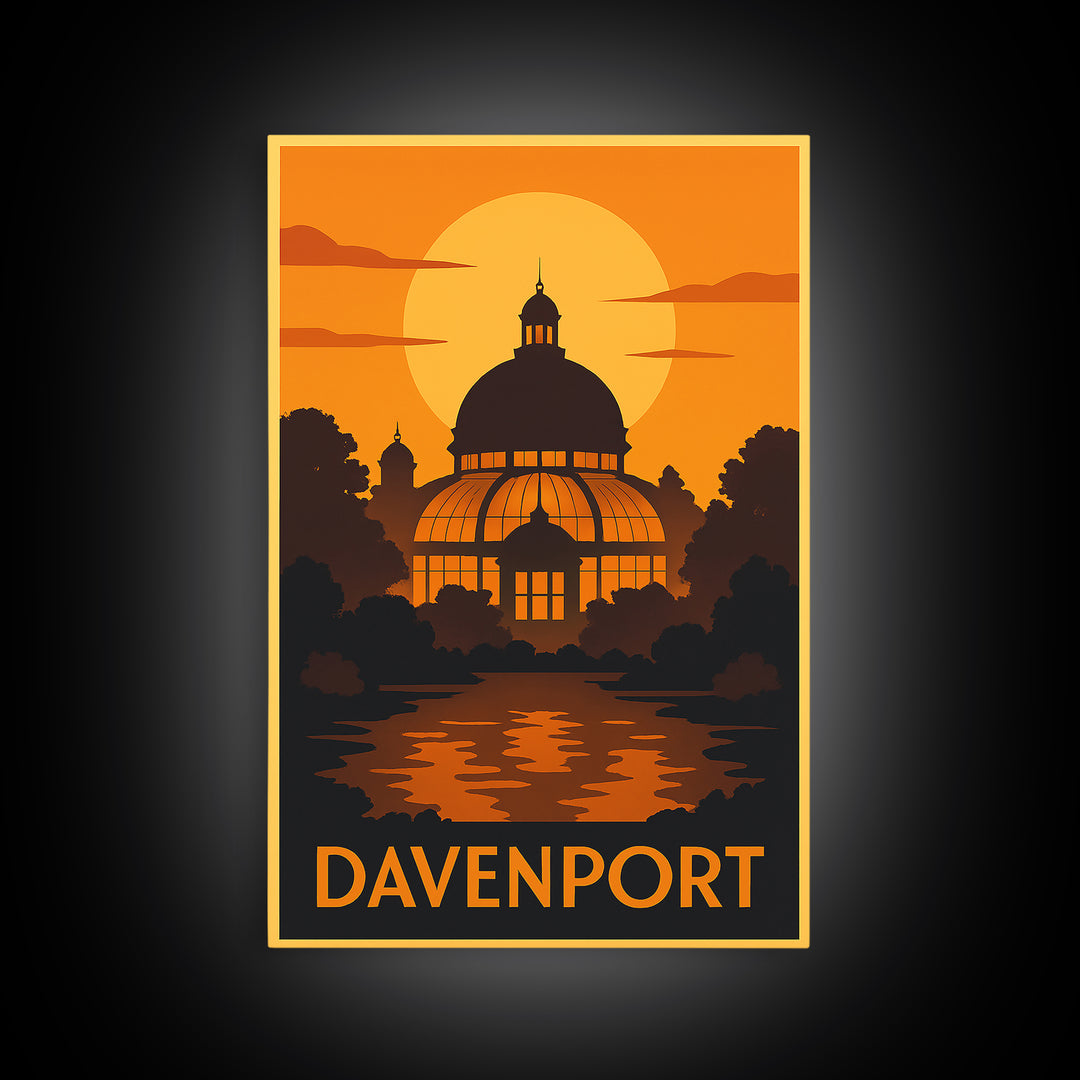 Davenport Iowa Travel Poster, Canvas Print, Golden Travel Poster Art, Davenport Poster Print, Travel Poster Art, Modern Wall Decor, Wall Art