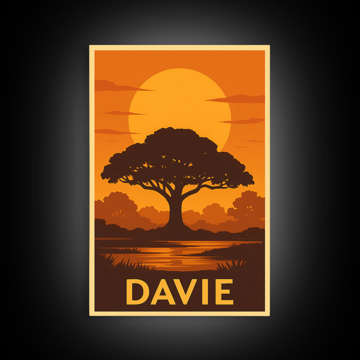 Davie Travel Poster, Canvas Print, Gold Art Deco Poster Art, Davie City Art, Wanderlust Decor, Fine Art Print, Watercolor Skyline