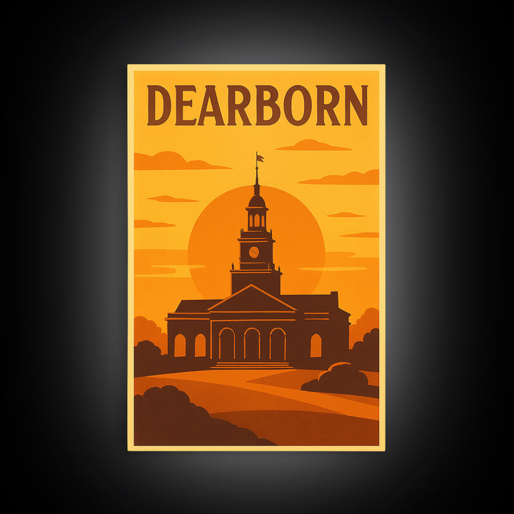 Dearborn Michigan Travel Poster, Canvas Print, Gold Art Deco Poster Art, Dearborn Wall Art, Travel Poster Art, Wall Decor, Office Decor